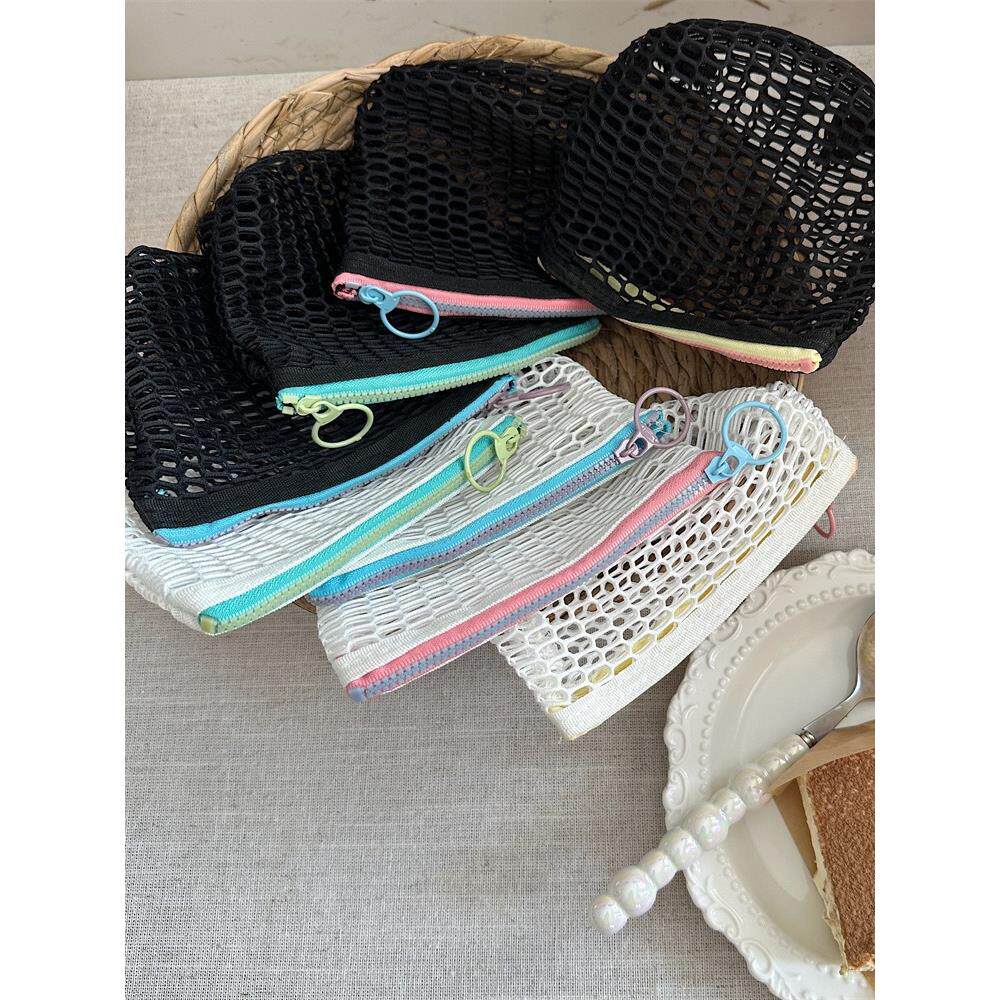 4593 透明网眼零钱包撞色拉链口红化妆品小物收纳包钥匙扣耳机包