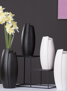 黑色陶瓷花瓶北欧创意家居仿真花鲜花水培花器复古简约装饰品摆件