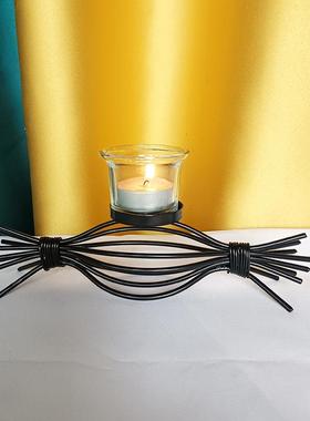 直销烛台创意外贸风格铁丝摆件铁线烛台玻璃蜡烛饰品定制