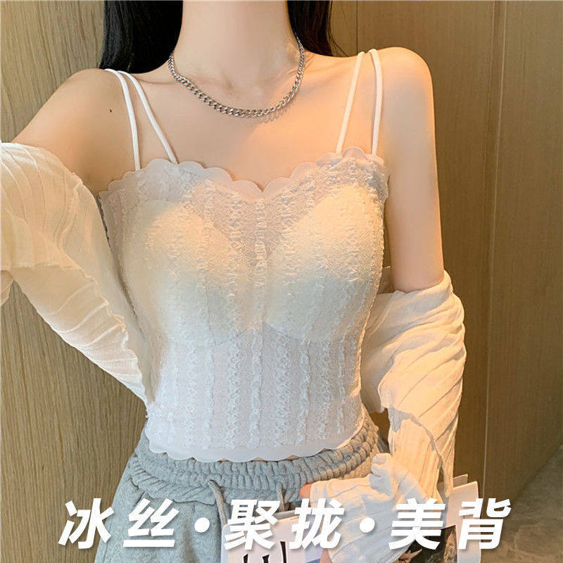 韩版欲风蕾丝无痕吊带美背背心带胸垫裹胸外穿打底短款抹胸上衣