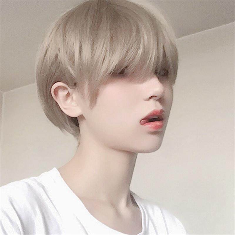 二次元斜刘海短直发帅气男女伪正太假毛奶奶灰仿真头皮整顶假礼物