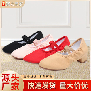 带跟教师舞蹈鞋成人软底室内跳舞鞋室外橡胶免系带广场舞鞋子