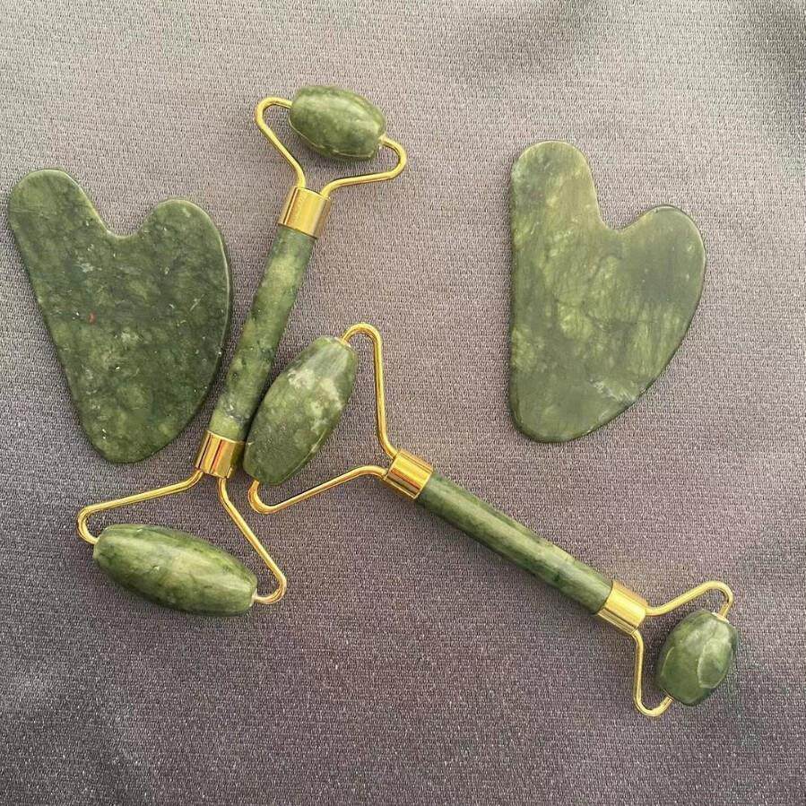 南方天然岫岩玉玉石滚轮刮痧板套装岫玉gua天然玉石岫玉刮痧礼物