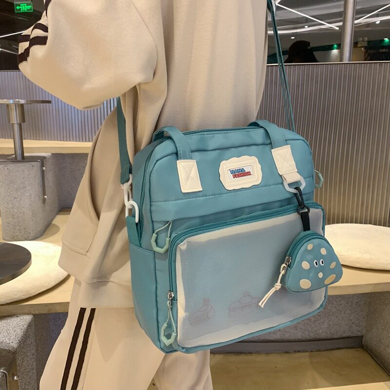 单肩包女日系可爱包包少女小众学生补课单肩包休闲网兜森系斜挎包