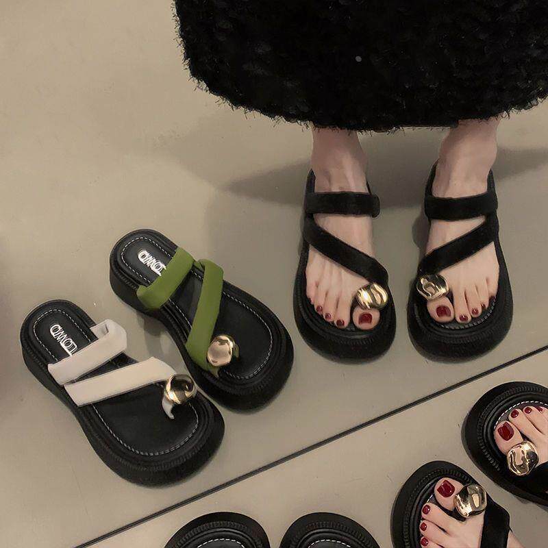 套趾拖鞋女士2027年夏天新款时尚百搭金属厚底舒适休闲夹脚凉礼物