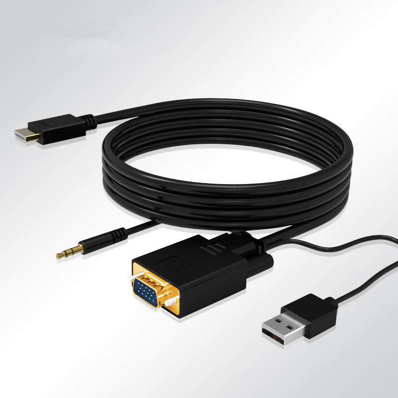 hdmi转vga转换器带音频供电 笔记本显示器电视投影仪连接线转换器