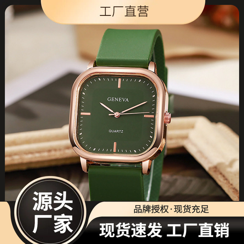 新款硅胶表带时尚玫瑰金手表女款学生感初高中生方形石英男表