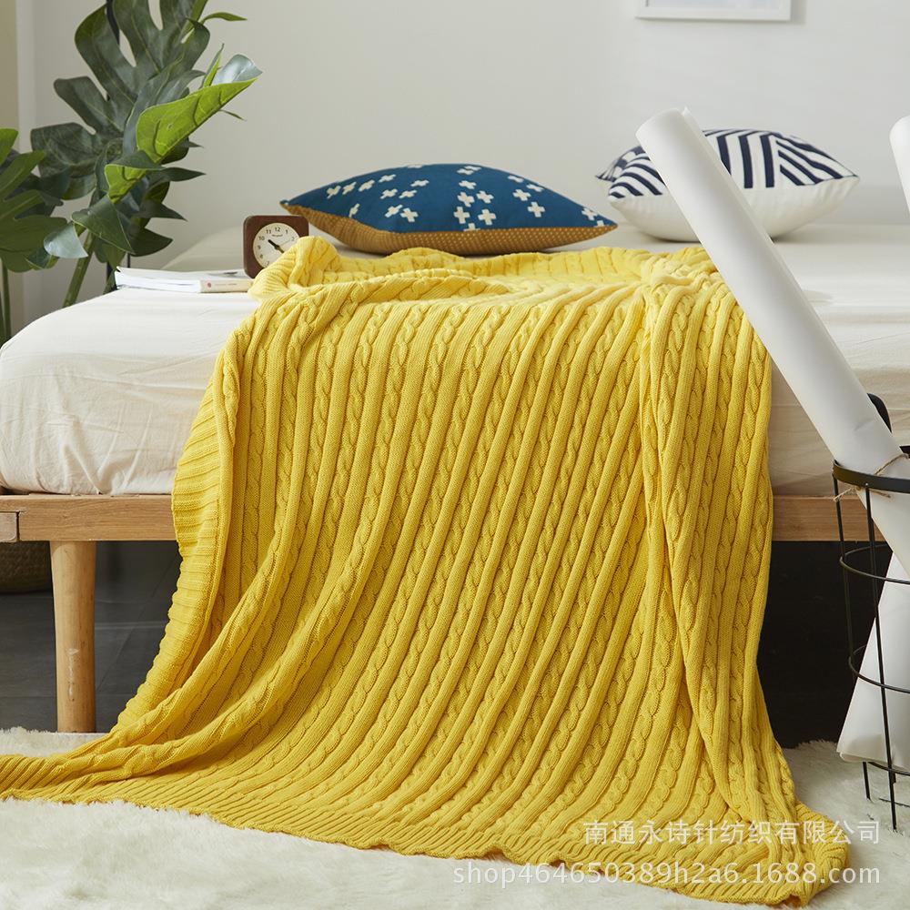 ins北欧针织毯色全棉麻花针织毯线毯盖毯装饰毯午睡毯披肩毯子