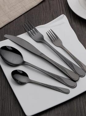 北欧优雅餐具黑色不锈钢刀叉勺西餐餐具套装 牛排叉勺酒店用品