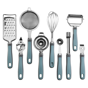 塑料手柄不锈钢厨房小工具套装家用厨具9件套杂件套装打蛋器定制