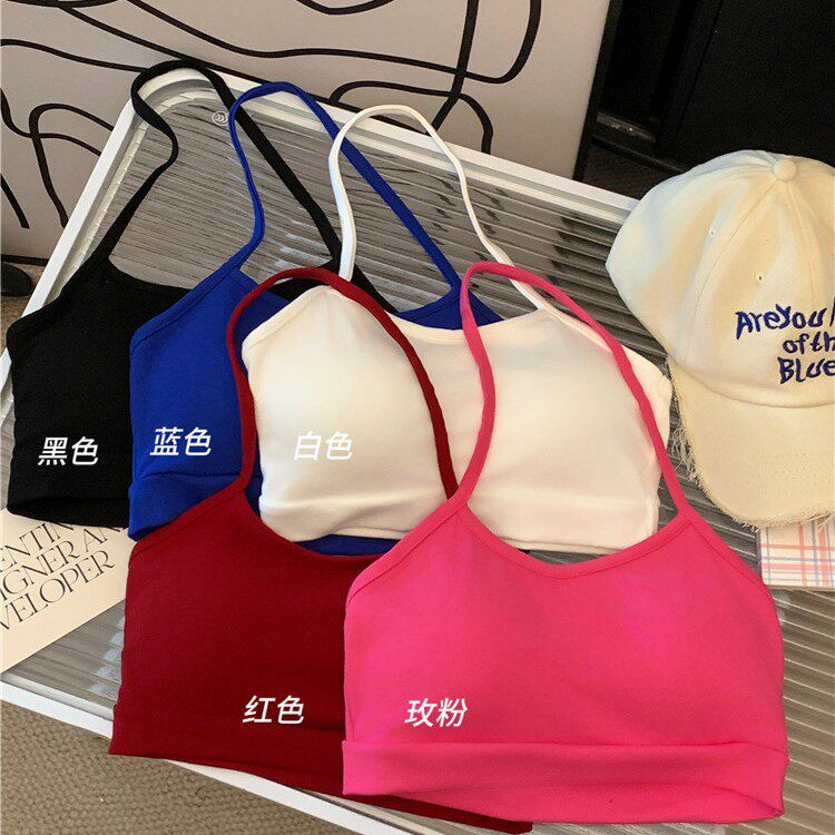 夏季甜辣妹挂脖小吊带美背露背背心带胸垫抹胸防走光内搭打底内衣