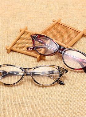 地摊跑江湖高清树脂老花镜时尚猫眼镶钻男女士老花眼镜T18158