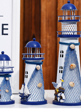 新款闪光海洋铁皮灯塔创意居家摆件 铁质工艺品地中海风情金属工
