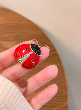 日系高档滴油镶钻七星瓢虫胸针防走光别针动物昆虫领针胸花配饰品