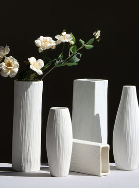 白色简约欧式陶瓷花瓶 素胚干花鲜花花插 创意工艺品桌面摆件定制