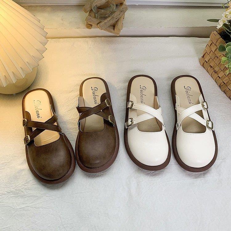 大码女鞋41一43胖脚宽肥鞋子夏季凉鞋孕妇外穿拖鞋包头半拖鞋单鞋