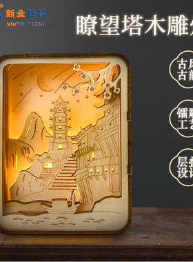国潮木雕灯创意夜光摆件手工拼装立体小夜灯文节日送礼景区纪念品
