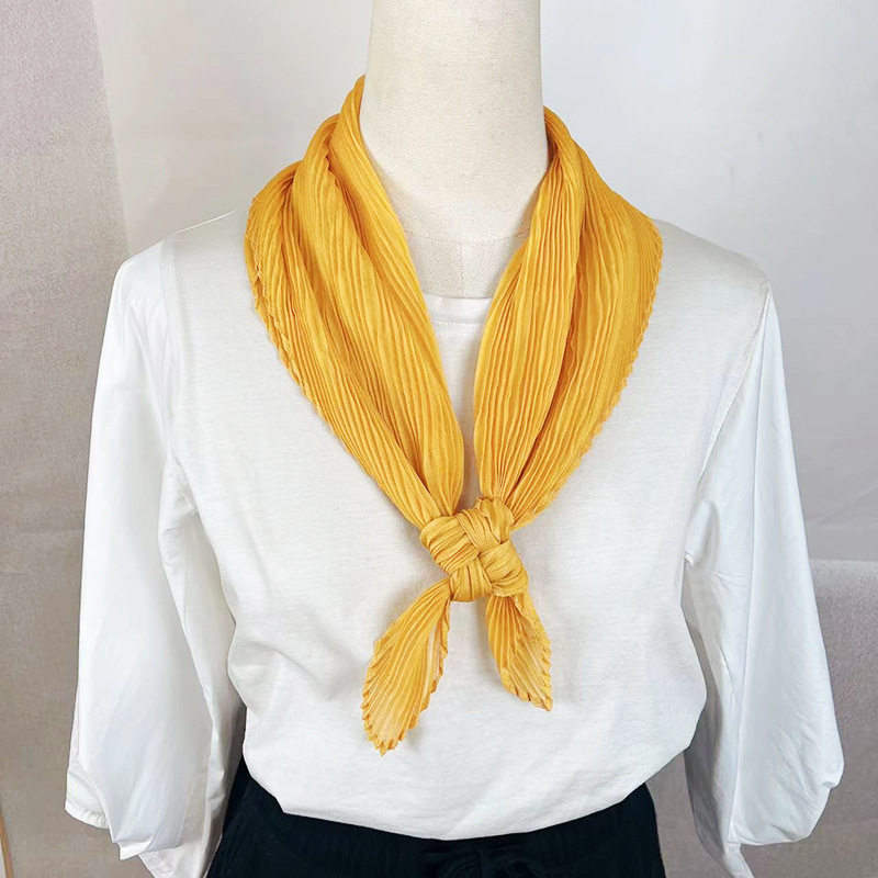 春夏70*70压皱方巾新款糖果色丝巾韩版色方巾仿真丝单色围巾装