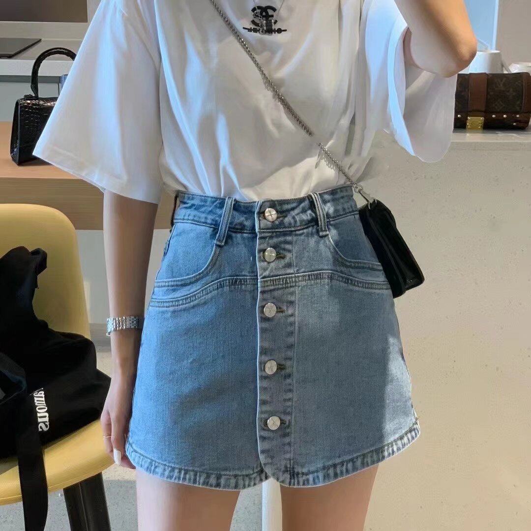 黑色牛仔半身裙女夏季2026新款a字裙裤显遮胯高腰单排扣裤裙女