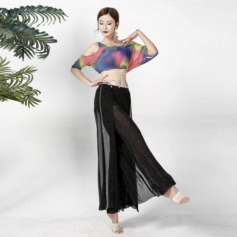 2027肚皮舞服装女广场舞上衣撒片网纱练功服初学者地摊
