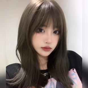 川上富江cos假发 网红齐刘海头套冷棕色中长发自然日系发型