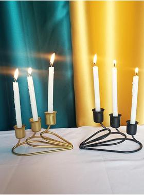 创意欧美古典系列铁艺烛台杆蜡烛台铁艺摆件浪漫家用餐桌烛光定制