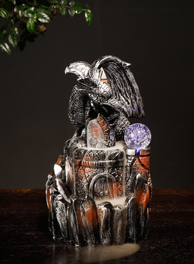 树脂倒流香炉欧式风格翼龙LED灯回流烟香薰炉工艺摆件定制