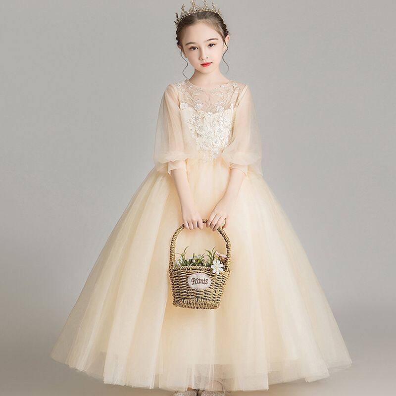 女童礼服公主裙儿童2026洋气婚纱蓬蓬纱花童走秀主持人钢琴演出服