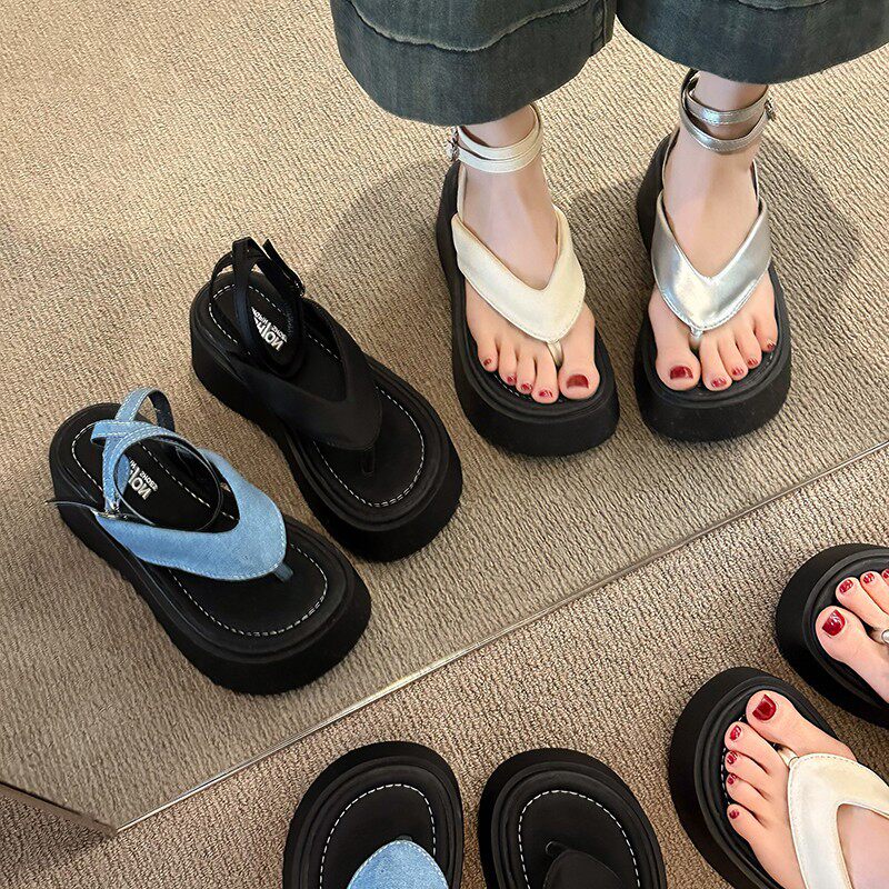 黑色厚底增高时装凉鞋女款2026年夏季外穿百搭配裙子绑带仙女凉鞋