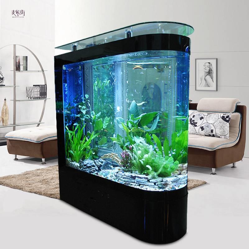 鱼缸水族箱1.2米客厅屏风玄关玻璃大型免换水底过滤子弹头金鱼缸