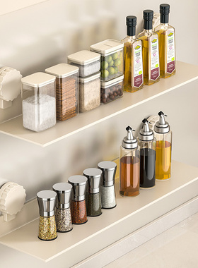 厨房吸盘一字板置物架免打孔调味料收纳架壁挂墙上卫生间隔板层板