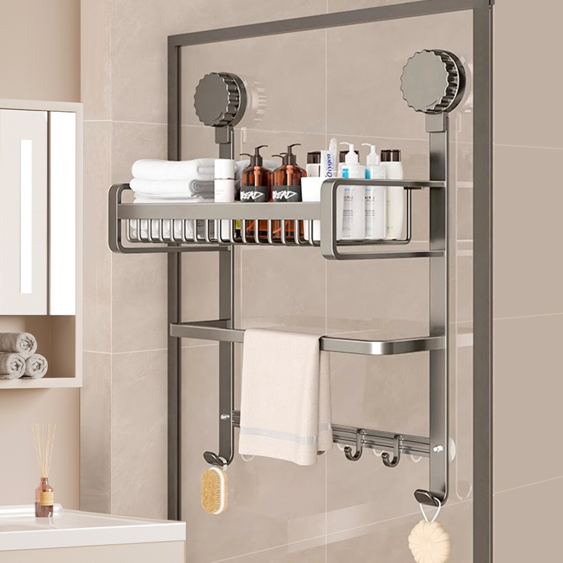 吸盘浴室置物架毛巾架淋浴房玻璃门挂架厕所放衣服挂篮浴巾收纳架