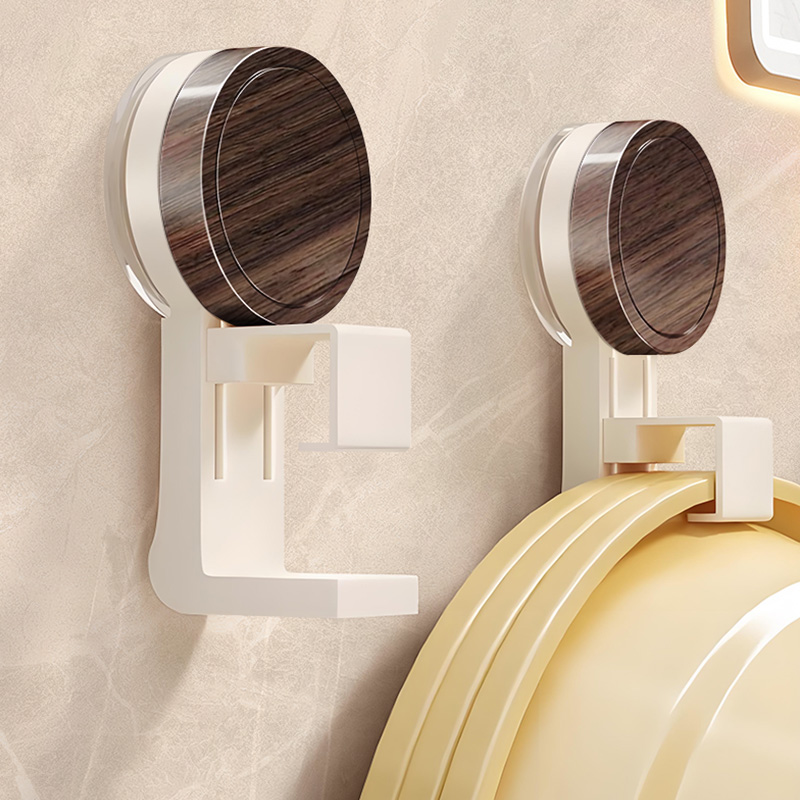 胡桃木色吸盘脸盆挂钩盆子收纳架