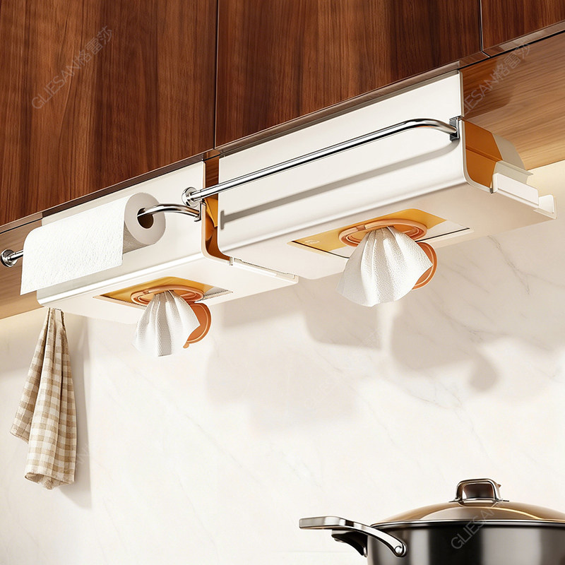 厨房纸巾架子橱柜吊柜倒挂抽纸盒保鲜膜抹布挂架卷纸架湿巾收纳盒,收纳整理,纸巾架,淘宝优惠券,粉丝福利购,淘宝优惠卷