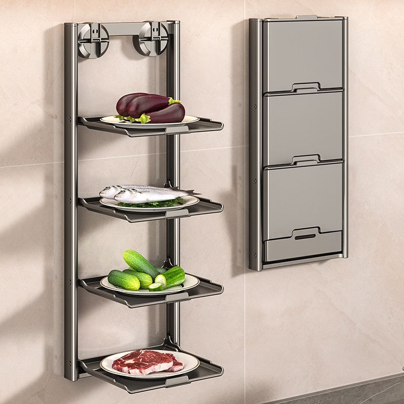 厨房吸盘式备菜置物架折叠调料架