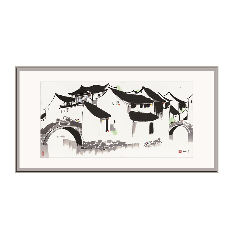 吴冠中丝网版画周庄双桥 限量500版客厅玄关装饰画收藏