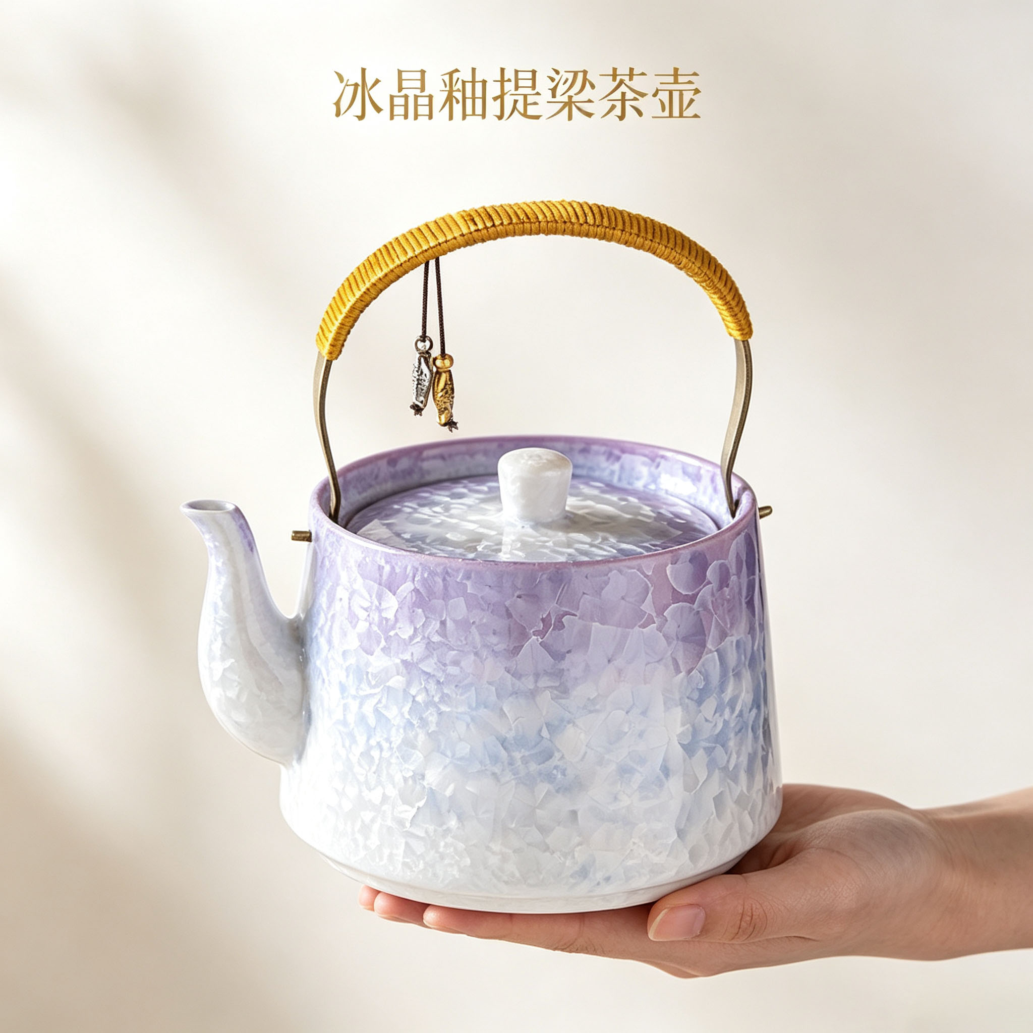 冰晶釉陶瓷提梁壶中式高颜值泡茶壶家用大容量茶壶功夫茶具单壶