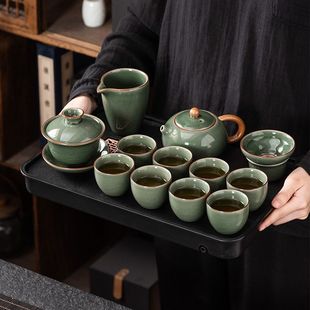 2024新款 哥窑功夫茶具套装 家用三才盖碗办公室泡茶壶茶杯整套茶盘