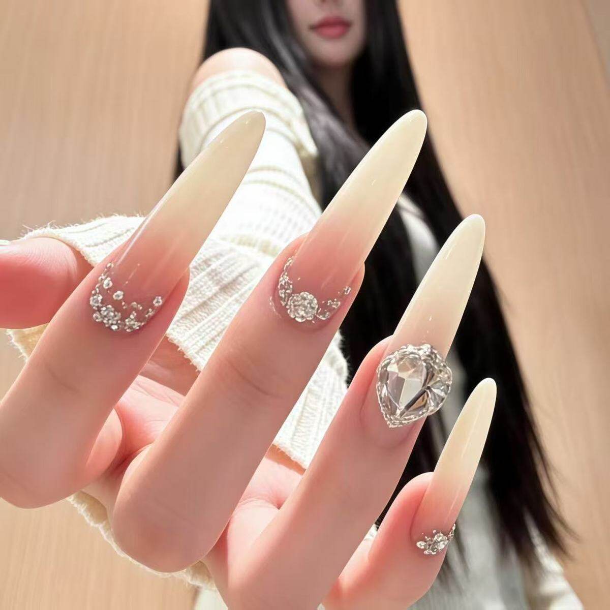纯手工穿戴甲美甲腮红渐变显白气质温柔渐变美甲贴