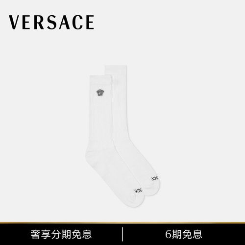 【6期免息】VERSACE/范思哲 男女同款刺绣Medusa罗纹短袜