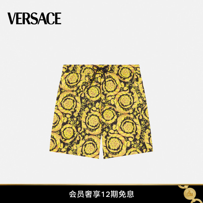 【12期免息】VERSACE/范思哲男士Gold Barocco金色印花抽绳泳裤