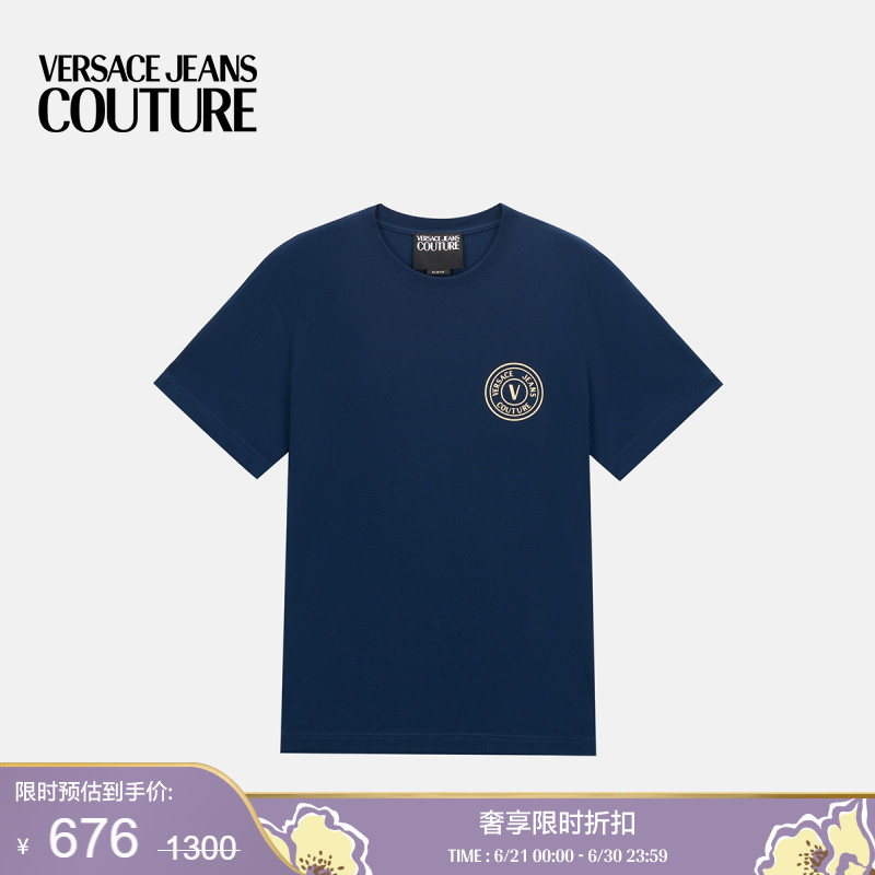 【季末优惠】VERSACE JEANS COUTURE 字母T恤时尚休闲圆领短袖