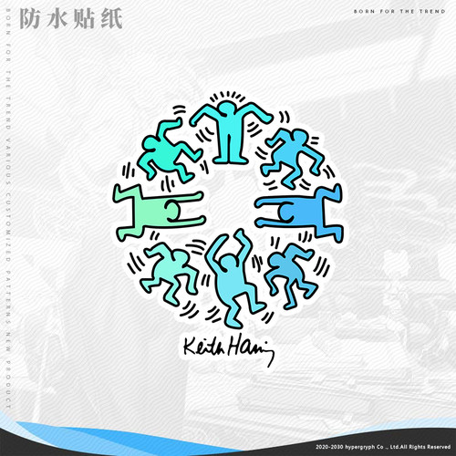 keith haring联名凯斯水晶贴机箱贴纸电脑贴二次元墙车贴防水