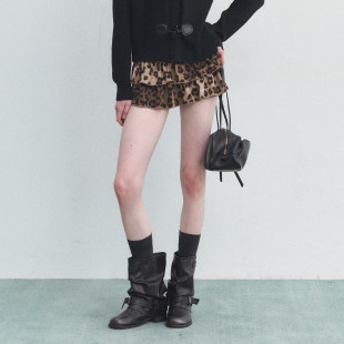 SPEAR YOUTH“琥珀漩涡”复古豹纹麂皮高级感蛋糕裙防走光半身裙