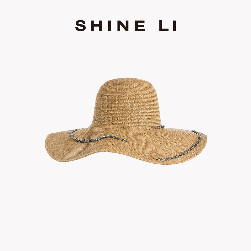 SHINE LI李姗【都市假日系列】珠饰超大檐圆顶帽 草帽夏海边度假