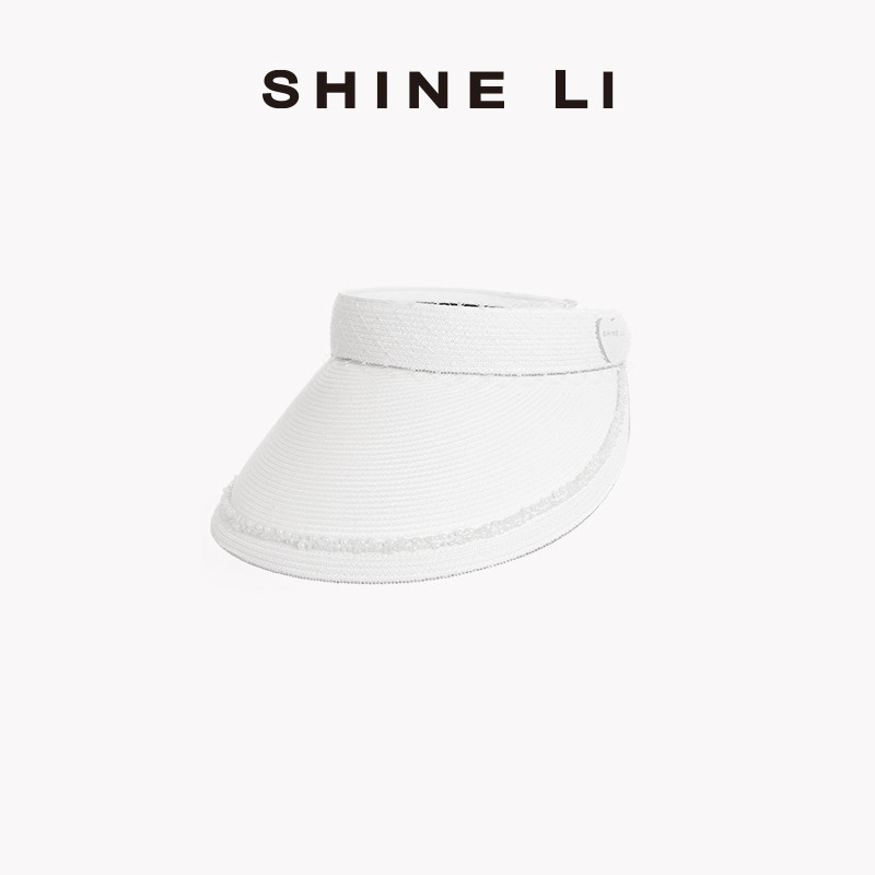 SHINE LI李姗【白色度假系列】珠饰皮心空顶帽 出游度假防晒遮脸
