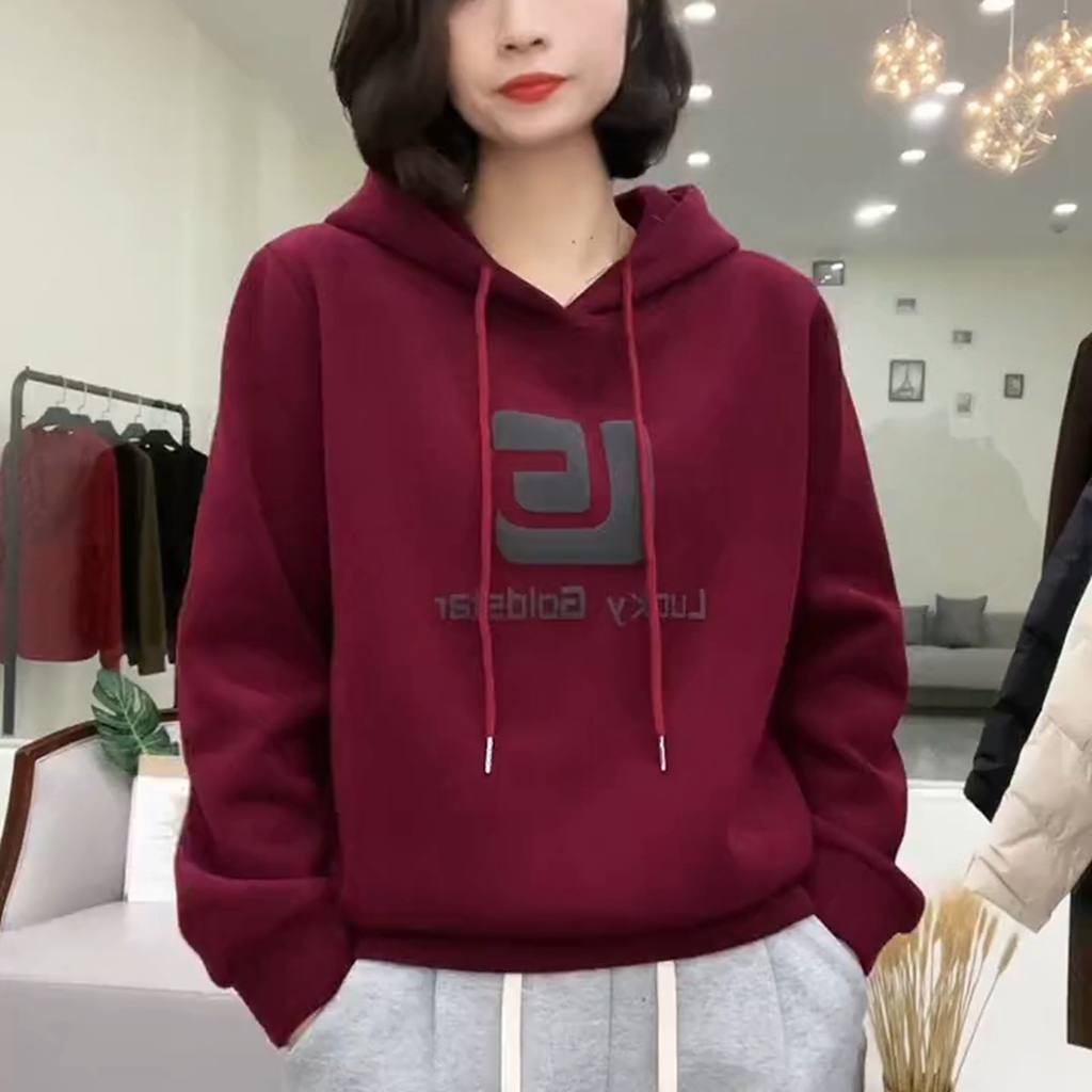 短款加绒卫衣女加绒加厚紫色戴帽子卫衣纯色保暖连帽上衣休闲小衫