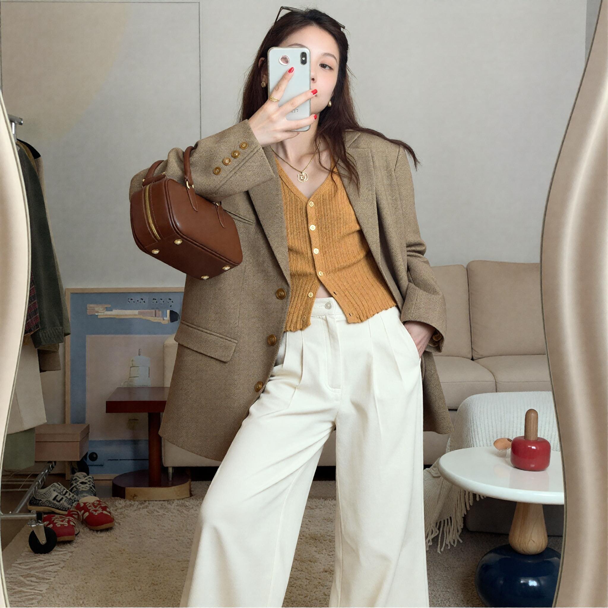 西装韩系外套女士奶咖色2026春秋新款小个子宽松休闲上衣高级西服
