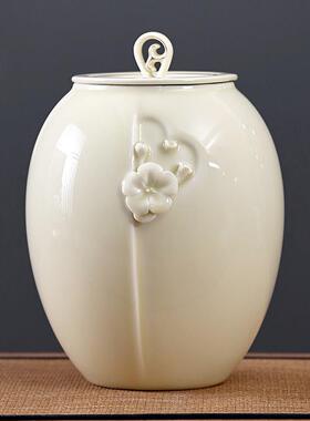 陶瓷茶叶罐密封罐手捏花大号家用防潮罐储存茶罐通用红茶白茶普洱