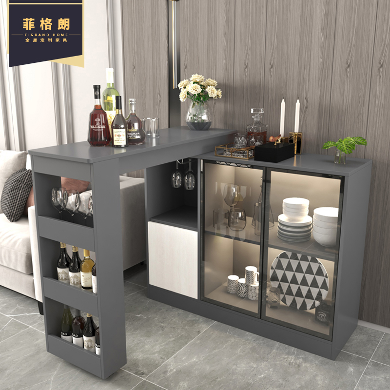 开放式厨房旋转吧台餐桌一体家用转角轻奢吧台柜客厅伸缩隔断酒柜